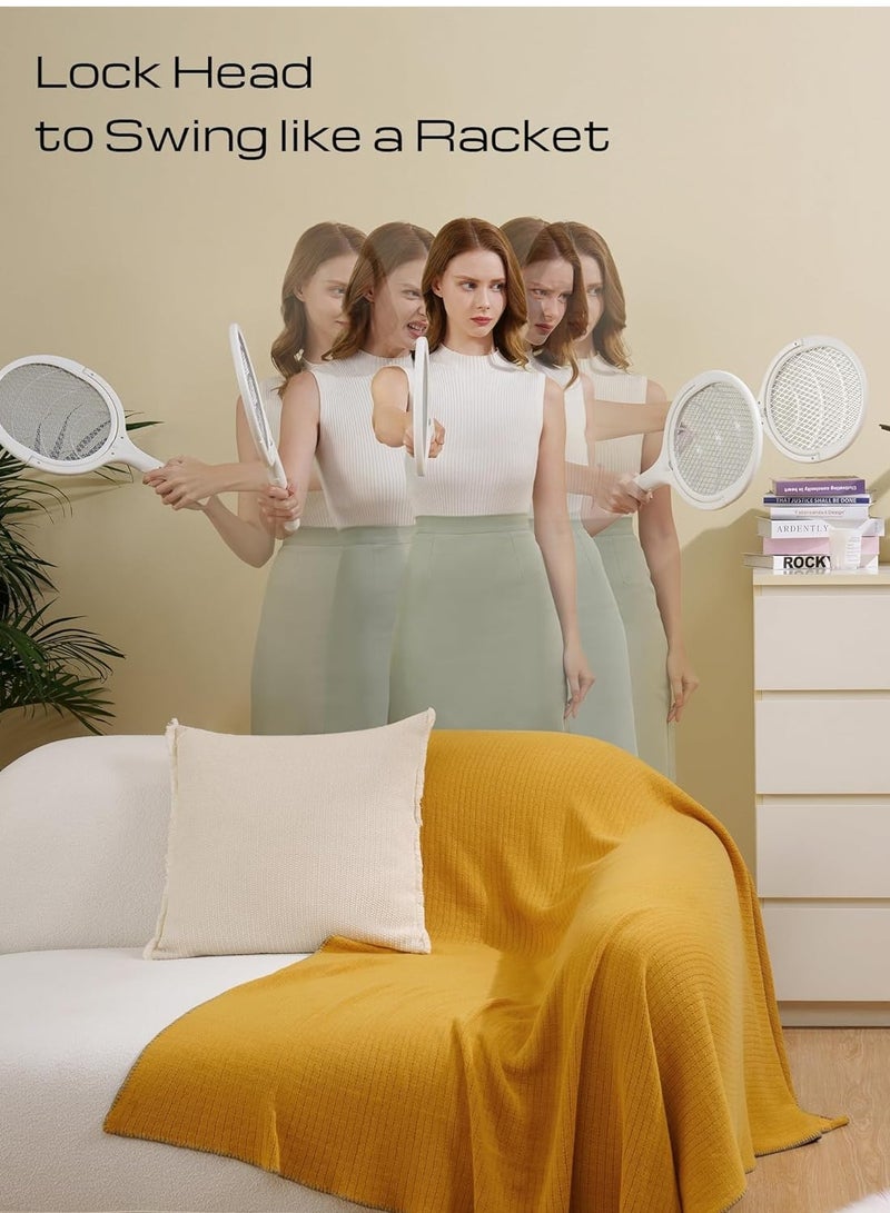 MIXDE Rotating Head Rechargeable Fly Swatter Electric Fly Swatter Racket Bug Zapper Racket Indoor Bug Zapper Indoor Fly Zapper Repellent Fruit Fly Trap Mosquito Zapper, with a Telescopic Extension - Image 3