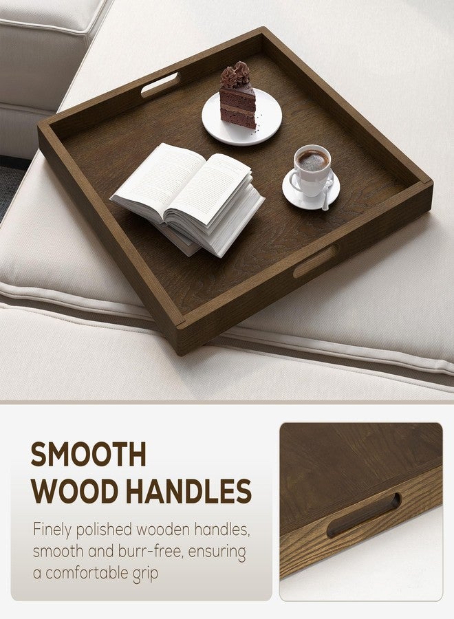 Axeman 20 Inch Large Square Wooden Ottoman Tray for Living Room|Extra Large Serving Tray with Handles for Coffee Table, Breakfast|Decorative Wood Tray for Ottoman Couch Sofa Kitchen|Walnut - Image 5