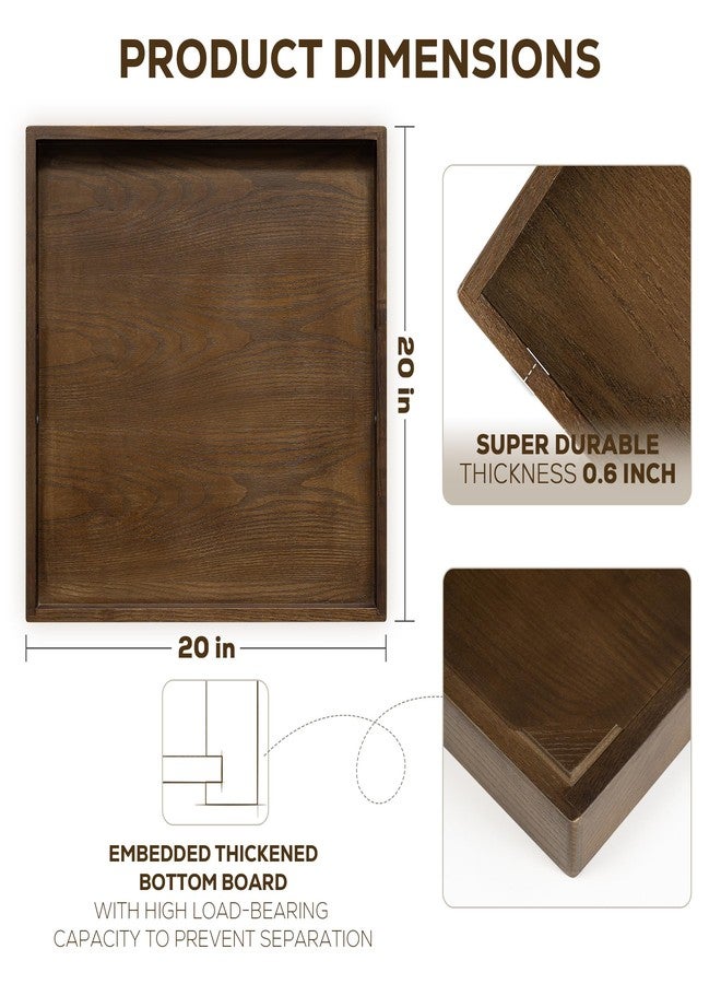 Axeman 20 Inch Large Square Wooden Ottoman Tray for Living Room|Extra Large Serving Tray with Handles for Coffee Table, Breakfast|Decorative Wood Tray for Ottoman Couch Sofa Kitchen|Walnut - Image 2