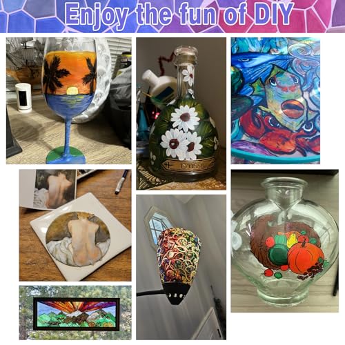 Colorful Stain Glass Paint Set with 6 Brushes, 1 Palette, 24 Color Waterproof Acrylic Enamel Painting Kit for Kids to Arts on Transparent Wine Glasses, Light Bulbs, Windows and Ceramics - Image 5