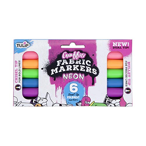 Tulip Permanent Fabric Markers Dual Tip Graffiti 6Pack Neon