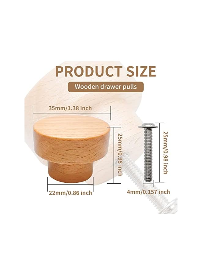 The Bros 12PCS Wood Knobs Flat Top Round Cabinet Knobs 1.38"(35mm) Natural Beech Wooden Furniture Drawer Knobs Pulls Handles - Image 2