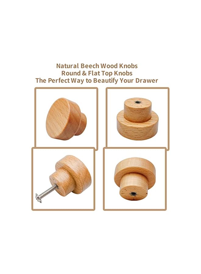 The Bros 12PCS Wood Knobs Flat Top Round Cabinet Knobs 1.38"(35mm) Natural Beech Wooden Furniture Drawer Knobs Pulls Handles - Image 4