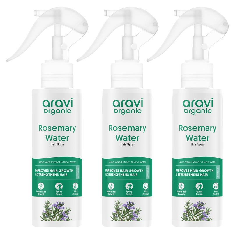 Aravi Organic رذاذ ماء إكليل الجبل العضوي من أرافي لنمو الشعر وتقليل تساقط الشعر وتقوية الشعر ومنع تكسره وتعزيز بصيلات الشعر الصحية والشعر الأكثر كثافة للرجال والنساء خالي من العطور عبوة من 3 - Image 1