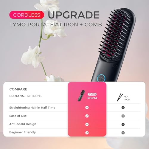 TYMO Porta Cordless Hair Straightener Brush, Portable Mini Straightening Brush for Travel, Negative Ion Hot Comb Hair Straightener for Women, Lightweight to Carry Out, USB Rechargeable, Black - Image 3