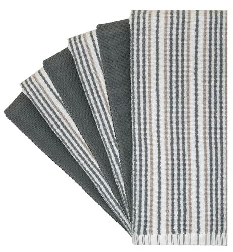 Bumble Towels Kitchen Towels 16”x 26” - 6 Pack | Large Cotton Dish Towels | Popcorn Stripe Design | 430 GSM Highly Absorbent with Hanging Loop | Gray - Image 2