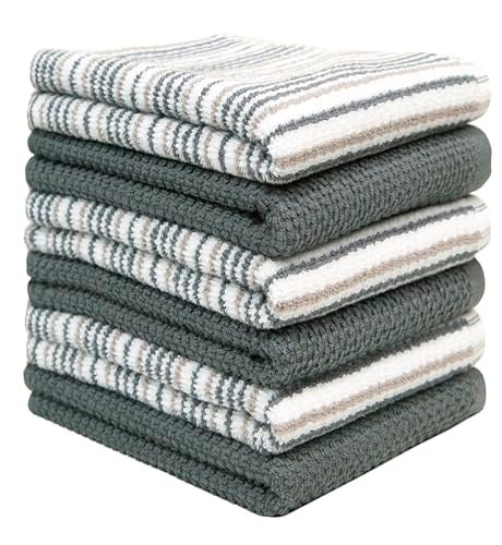 Bumble Towels Kitchen Towels 16”x 26” - 6 Pack | Large Cotton Dish Towels | Popcorn Stripe Design | 430 GSM Highly Absorbent with Hanging Loop | Gray - Image 3