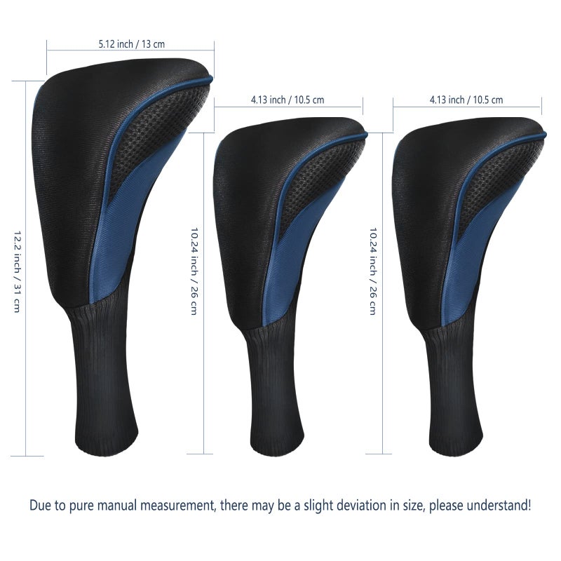 lurexes Golf Club Head Covers for Fairway Woods Driver Hybrids 3 Pieces Long Neck Mesh Sports Fan Golf Club Headcovers Set with Interchangeable No. Tags 3 4 5 6 7 X Golf Accessories for Men Women (Black Blue) - Image 2