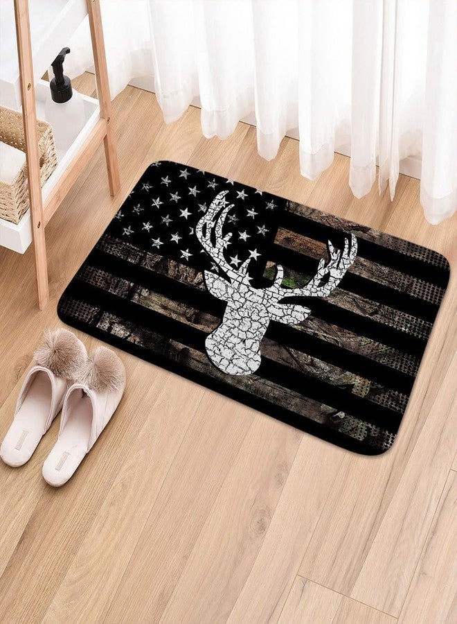 VEIGIKE American Flag Hunting Bath Mat for Bathroom, Western Black and White Country Deer Floor Rugs Mats Non Slip Bathroom Rustic Camo Decor Accessories 17X29 Inches Kitchen Bedroom Indoor - Image 2
