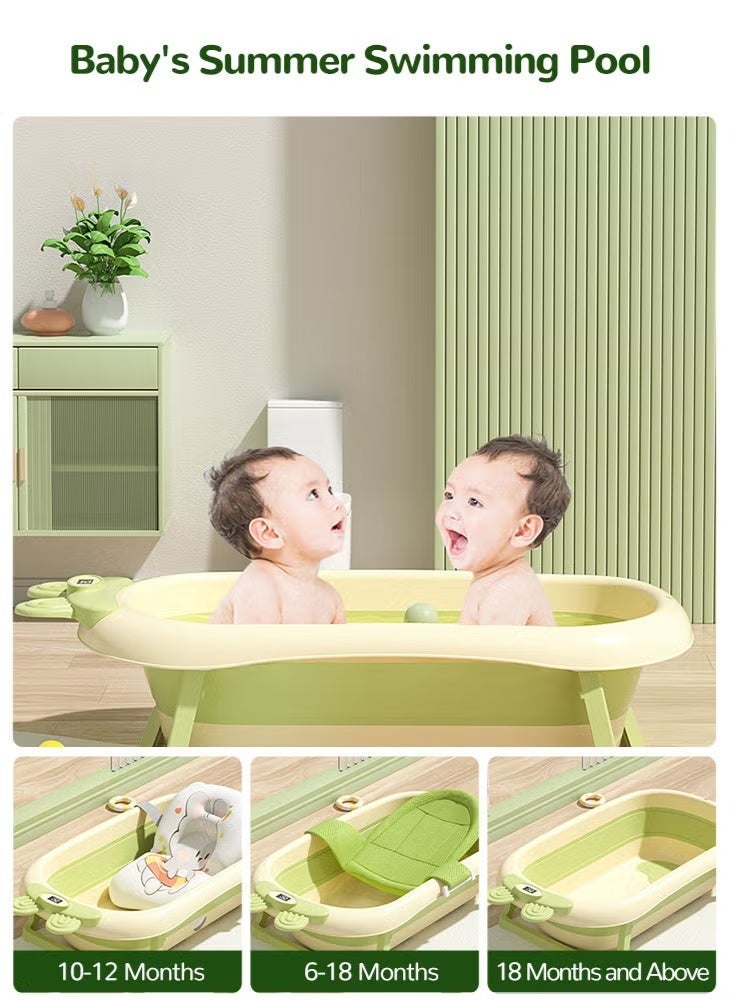 DOOKOO Baby Bathtub with Temperature Sensing Non-Slip Collapsible Toddler Bath Tub with Support Pad Kids Shower Basin - Image 3