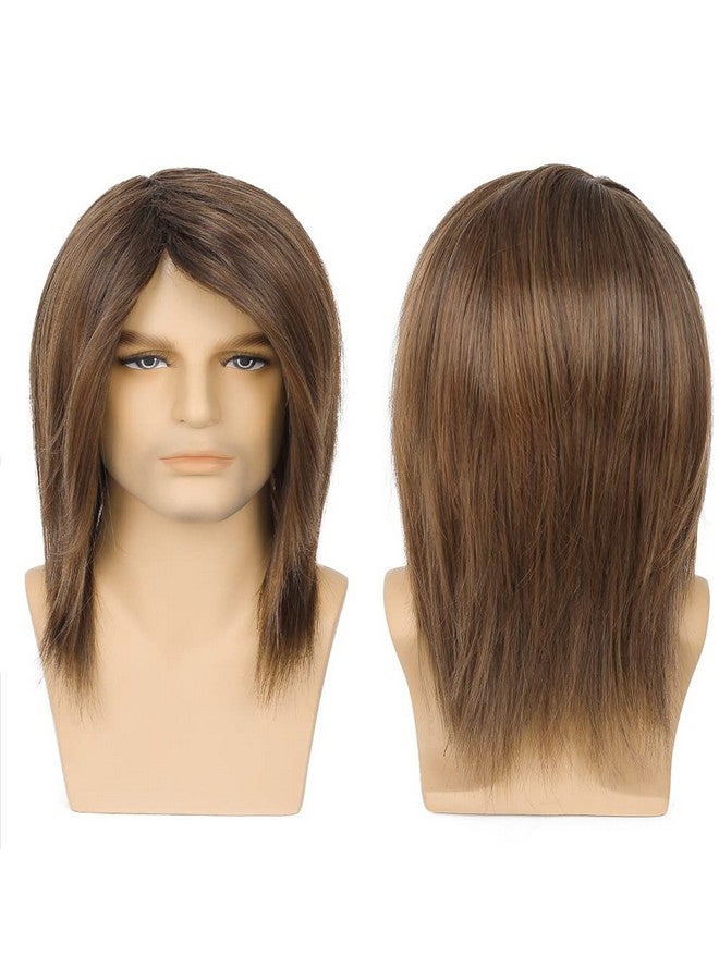 Tseses Seses Mens Long Brown Wig Straight Brown Side Part Wig Synthetic Heat Resistant Hair Wigs Male Guys Daily Party Costume  - Image 3