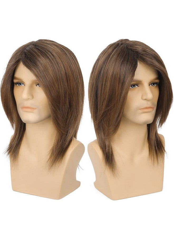 Tseses Seses Mens Long Brown Wig Straight Brown Side Part Wig Synthetic Heat Resistant Hair Wigs Male Guys Daily Party Costume  - Image 4
