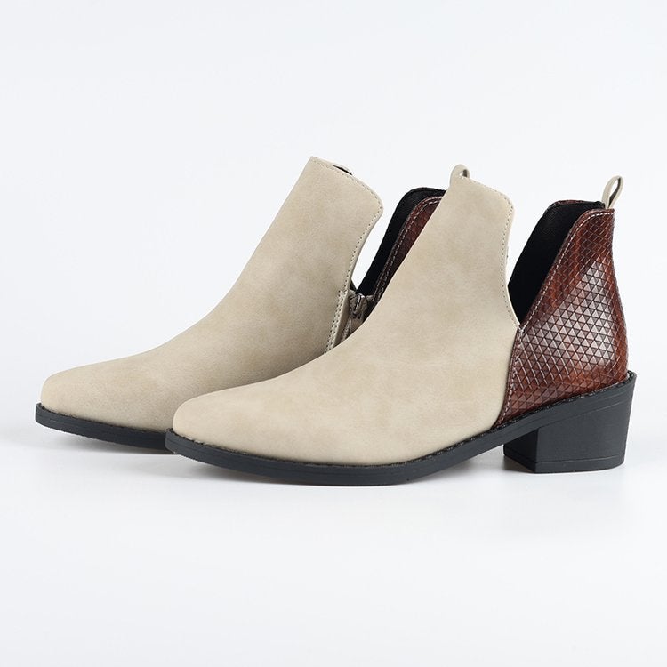 2023 Plus Size New Suede Pointed Toe Chunky Heel Slip-On Western Ankle Boots Side Zipper Personality Trendy Chelsea Boots - Image 1