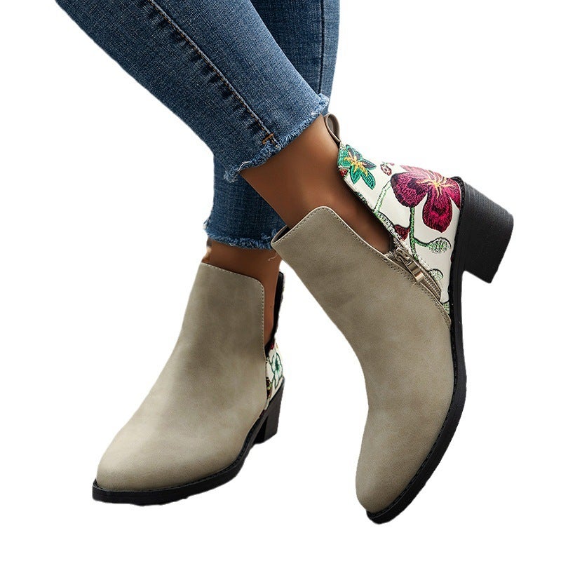 2023 Plus Size New Suede Pointed Toe Chunky Heel Slip-On Western Ankle Boots Side Zipper Personality Trendy Chelsea Boots - Image 4