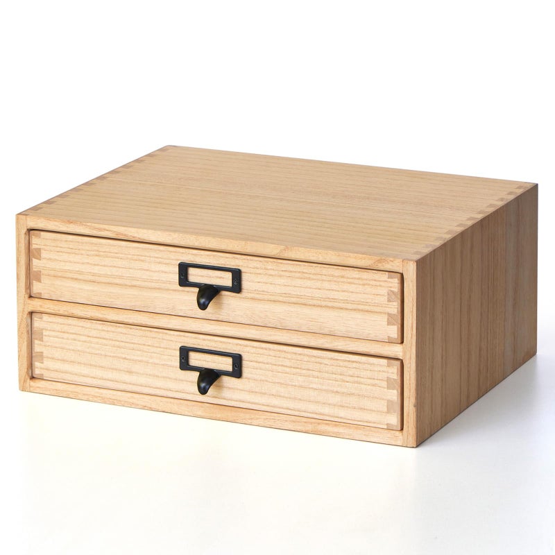 Kirigen Natural Wood Desktop Storage Cabinet -Shallow Type Drawers - Fax Stand with metal handle - Small File organizer Size 13.78"L*10.6"W*5.9"H(NA, 2-Layer &2 Drawers) - Image 1