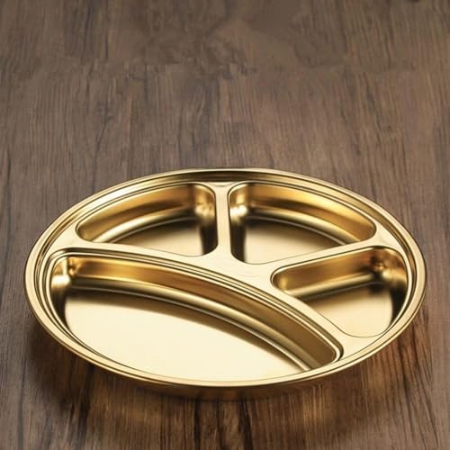 Snevad Stainless Steel Golden Compartment Thali Plate 4 Section Dinner Plate with Drain Holes Rust-Proof Reusable Serving Plate for Lunch & Dinner Food-Grade Metal Plate for Lunch, Dinner & Snacks - Image 5