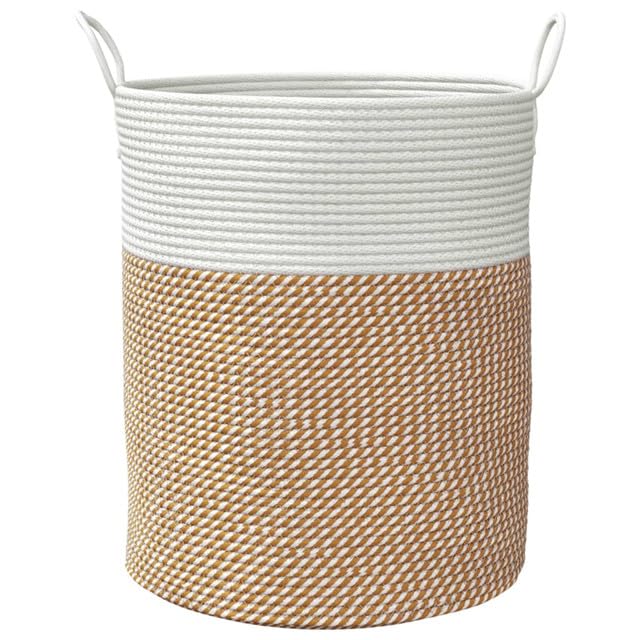 Tall Laundry Basket with Handles Woven Hamper Basket for Blankets Clothes Large Laundry Hamper Decorative Cute Storage Baskets for Living Room BedroomWhite Brown XLarge 15 x 20 in  - Image 4