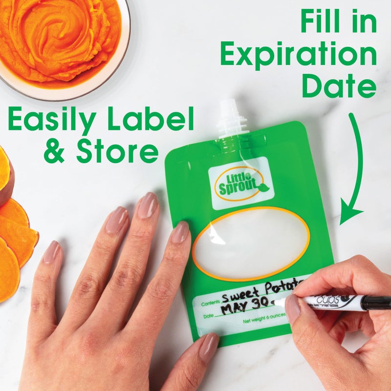 Cuticate Disposable 6oz Baby Food Storage Pouch Containers, 96 Pack- Write What You Want Squeezable Pouches- Make Homemade Organic Food for Babies/Toddlers- Works with Most Filling Stations Including Infantino - Image 3