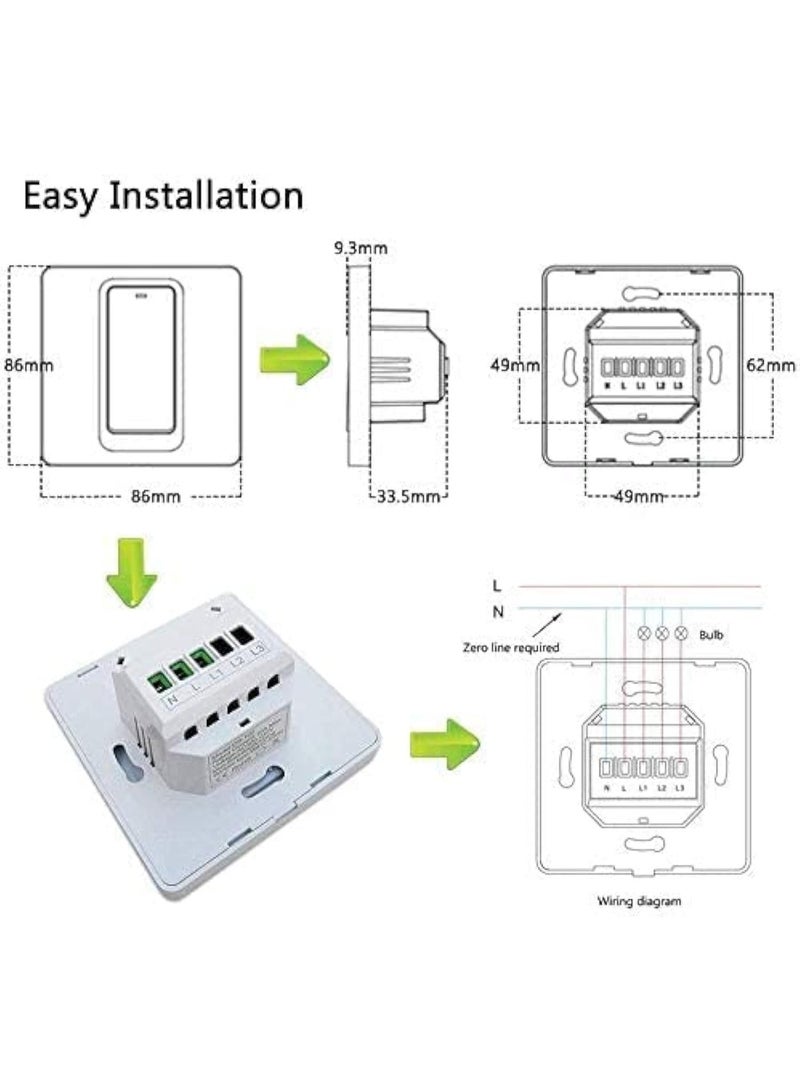 مفتاح اضاءة سمارت بواي فاي ومفتاح حائط سمارت لاسلكي مع جهاز تحكم عن بعد ومؤقت ومتوافق مع ومساعدة جوجل وسهل التركيب ويلزم وجود سلك محايد (مع 3 مفاتيح كهربائية) - Image 4