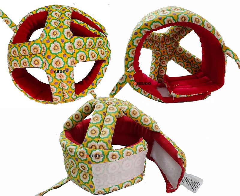 PSEUDO Baby Toddlers Kids Child Head Back Safety Protector Pad Cushion Pillow with Straps (Dot Yellow) - Image 2