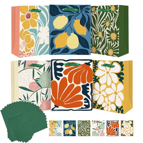 qiqee 79x43x96 6PCS Clash Flowers Paper Gift Bags with Tissue Paper Handles Medium Size Bags12pcs Tissue Paper - Image 2
