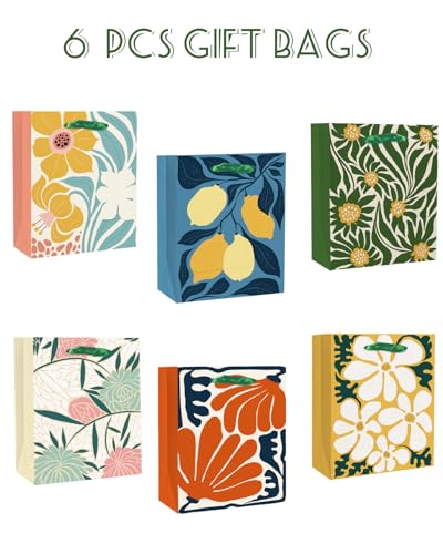 qiqee 79x43x96 6PCS Clash Flowers Paper Gift Bags with Tissue Paper Handles Medium Size Bags12pcs Tissue Paper - Image 5