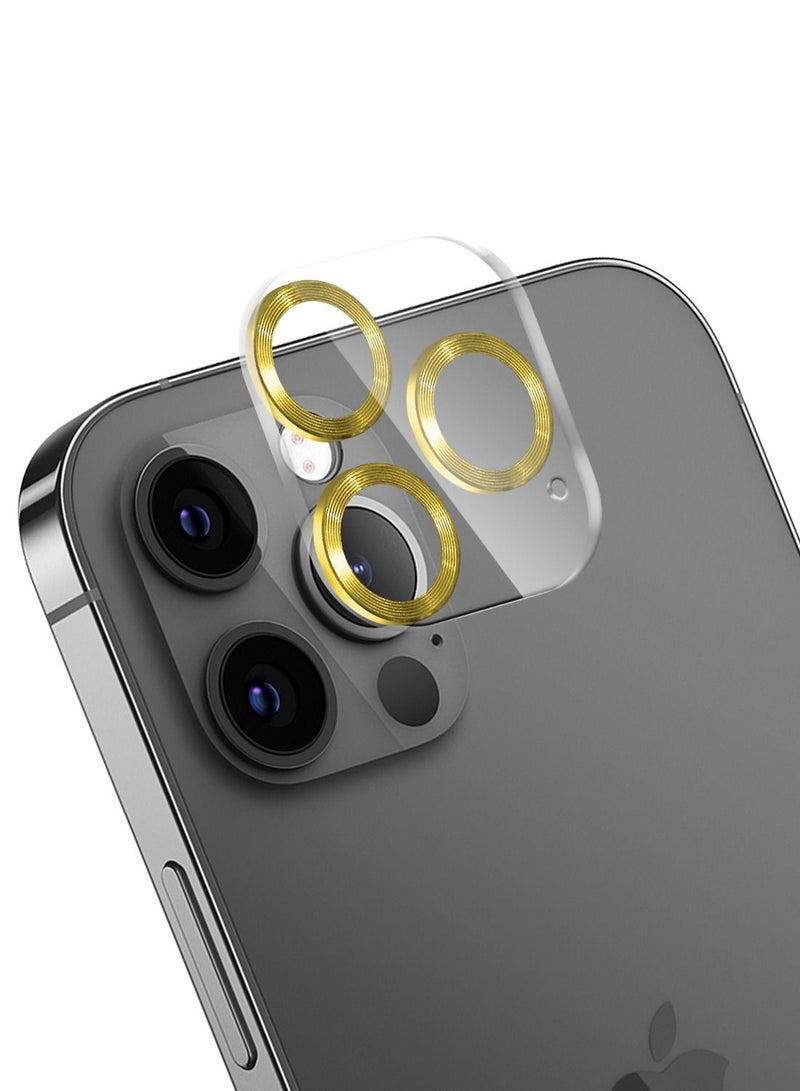Moxedo Camera Lens Protector, 9H Tempered Glass, Scratch Resistant Aluminum Alloy Frame Camera Cover Screen Protector Compatible for iPhone 12 Pro 6.1 inch - PLATINUM GOLDEN - Image 1