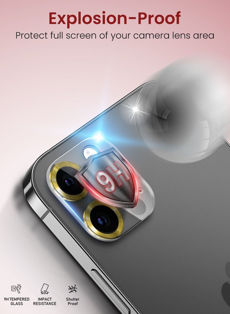 Moxedo Camera Lens Protector, 9H Tempered Glass, Scratch Resistant Aluminum Alloy Frame Camera Cover Screen Protector Compatible for iPhone 12 Pro 6.1 inch - PLATINUM GOLDEN - Image 5