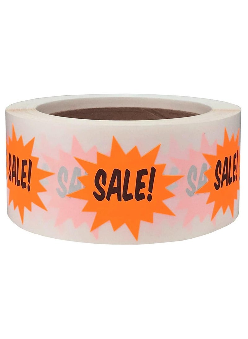 Rubik 500pcs Text Sale Labels Roll, 38mm Self-Adhesive Starburst Shaped Stickers - Fluorescent Orange/Black  - Image 1