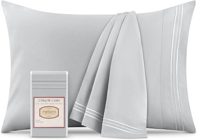 PILLOW CASES LUXURY EXTRA SOFT COOLING PILLOW COVERS 2 PC ICONIC COLLECTION PILLOWCASES ENVELOPE CLOSURE STANDARDQUEEN 20 X 30 LIGHT GRAY