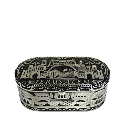 MASORET Jewish Shabbat Travel Candle Holders - Jerusalem Candlesticks, Nickel Travel Size Candlesticks in A Box with Cover 1.6 * 3.5 inch - Jerusalem - Image 1