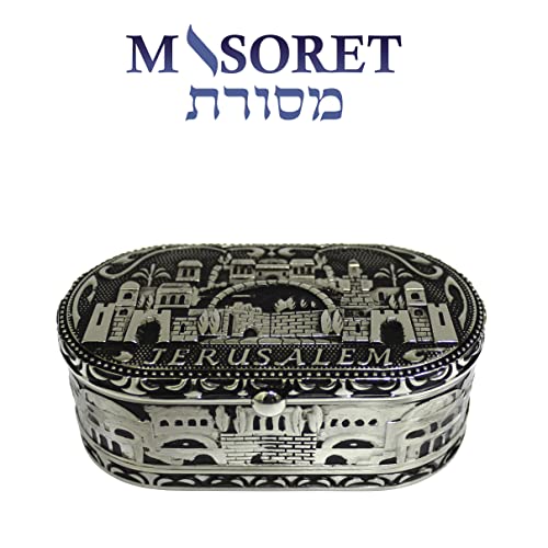 MASORET Jewish Shabbat Travel Candle Holders - Jerusalem Candlesticks, Nickel Travel Size Candlesticks in A Box with Cover 1.6 * 3.5 inch - Jerusalem - Image 2