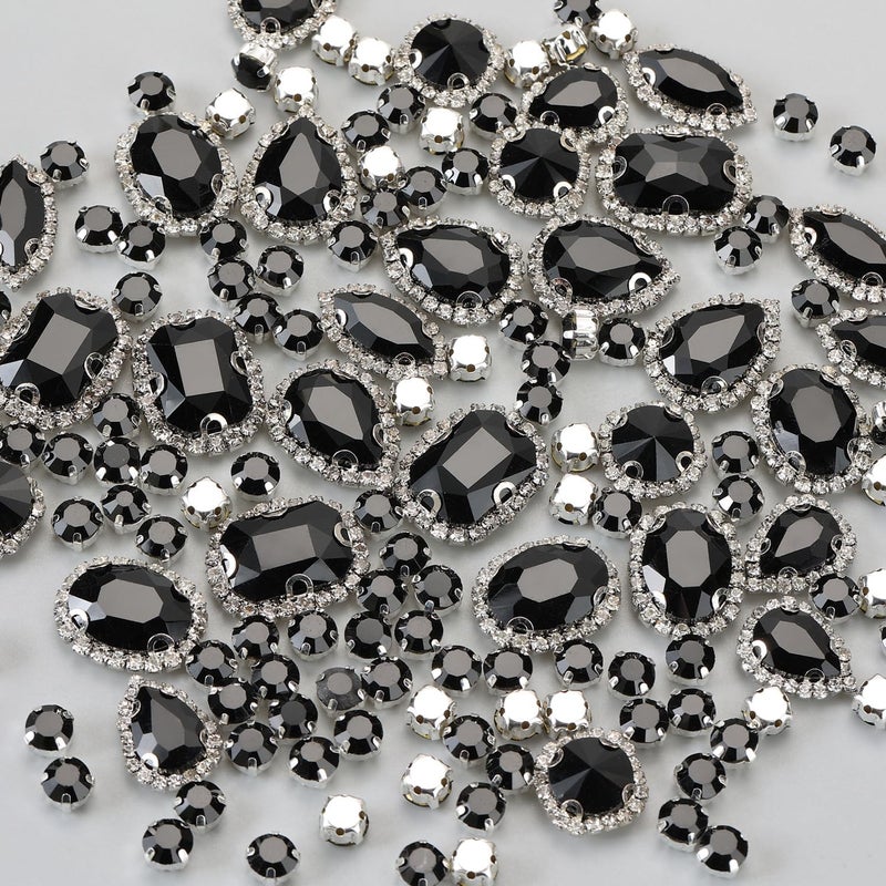Choupee Sew On Rhinestones, 130PCS Sew On Glass Rhinestone Metal Back Prong Setting Sewing Claw Rhinestone Mixed Shapes for Costume, Clothes, Garments, Dress, Earring, Belt and Shoes - Image 1