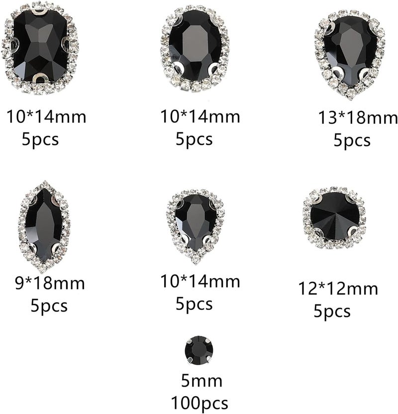 Choupee Sew On Rhinestones, 130PCS Sew On Glass Rhinestone Metal Back Prong Setting Sewing Claw Rhinestone Mixed Shapes for Costume, Clothes, Garments, Dress, Earring, Belt and Shoes - Image 2