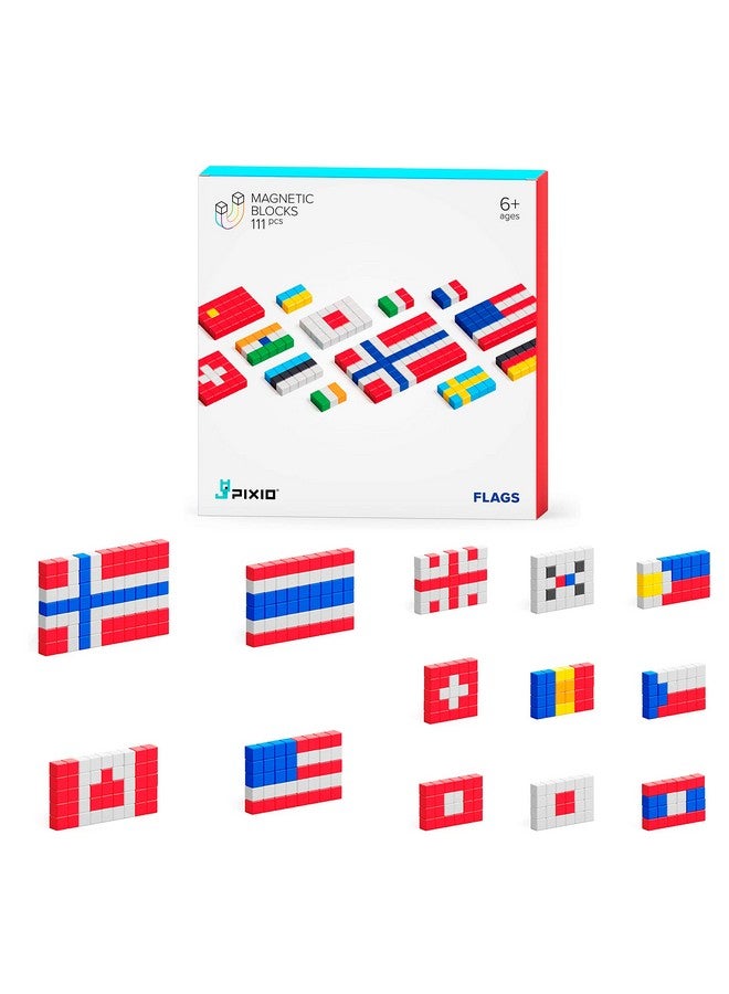 PIXIO Flags - Magnetic Building Blocks For Kids Over 6 Years, Pixel Art, Stem Magnet Toys For Kids Ages 8-12, Portable Magnetic Blocks For Creativity - 162 Pcs - Image 1
