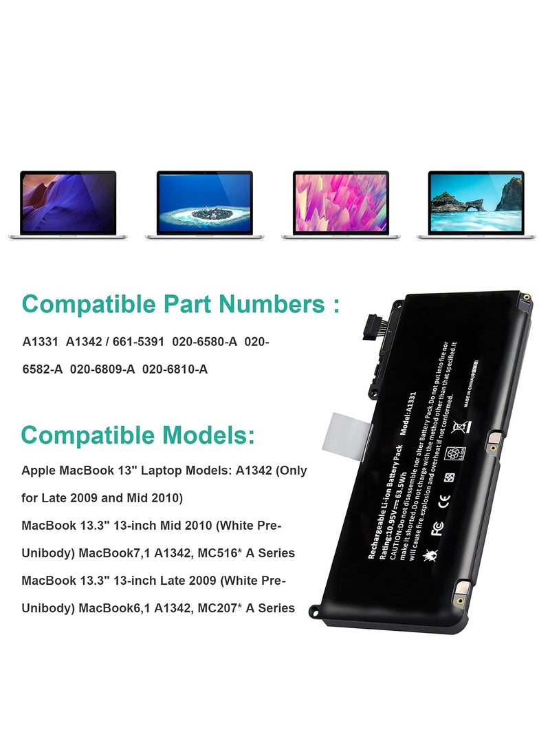 Generic - Laptop Battery for Apple MacBook 13.3-inch A1331 A1342 MacBook 7 MC516*/A MacBook 6 Series MC207*/A (Late 2009 and Mid 2010) - Image 1