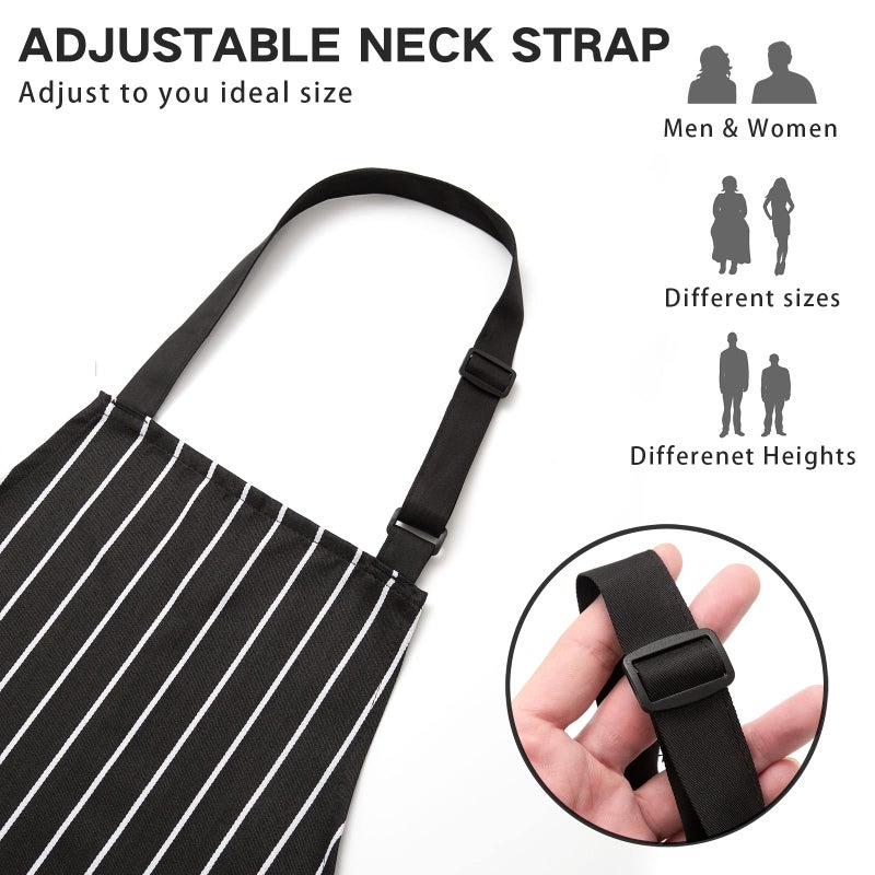 BeLuyi 2 Pack Adjustable Bib Apron with 2 Pockets Chef Cooking Kitchen Restaurant Aprons for Women Men (Black/Brown Stripes) - Image 3