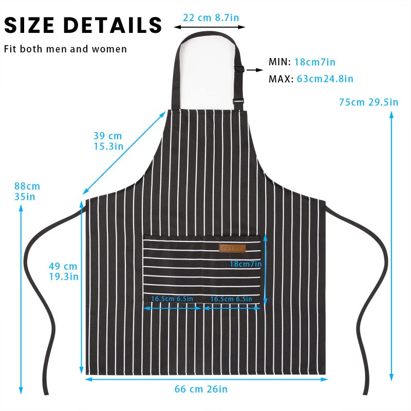 BeLuyi 2 Pack Adjustable Bib Apron with 2 Pockets Chef Cooking Kitchen Restaurant Aprons for Women Men (Black/Brown Stripes) - Image 2