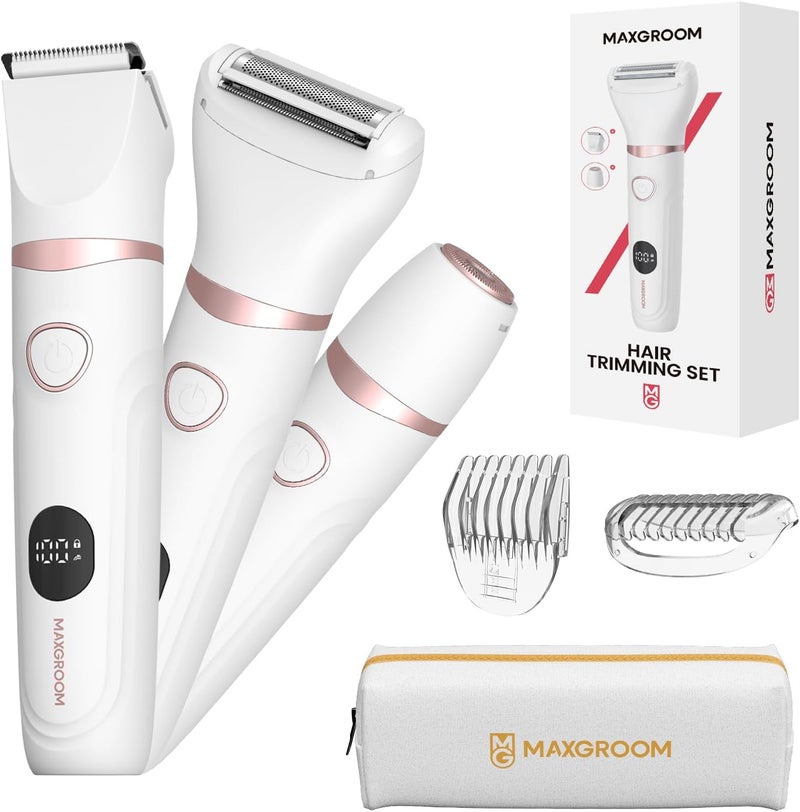Maxgroom Bikini Trimmer Women, 3-in-1 Painless Electric Razor for Pubic Hair, Waterproof Cordless Lady Shaver with LED Light, Travel Pouch & Easy Cleaning - Image 1