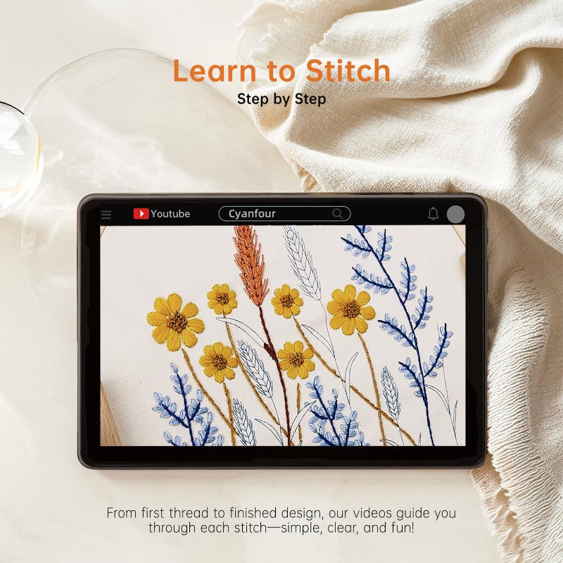 CYANFOUR 5 Pack Beginner Embroidery Kit for Adults, Easy to Learn Floral Embroidery Patterns from Video & Instruction, Needlepoint Kits for Adults Include Embroidery Hoop, Colorful Threads, Tools - Image 3