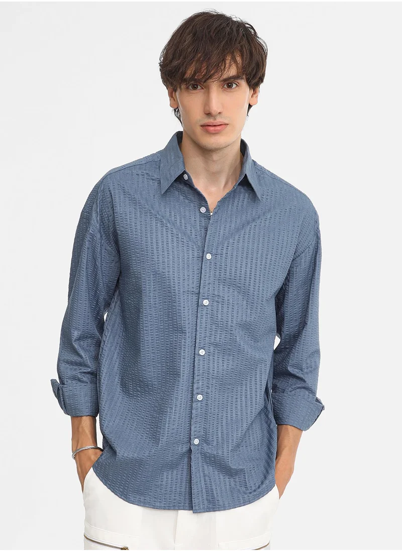 كامبوس سوترا Men's Lapis Blue Candy-Textured Shirt