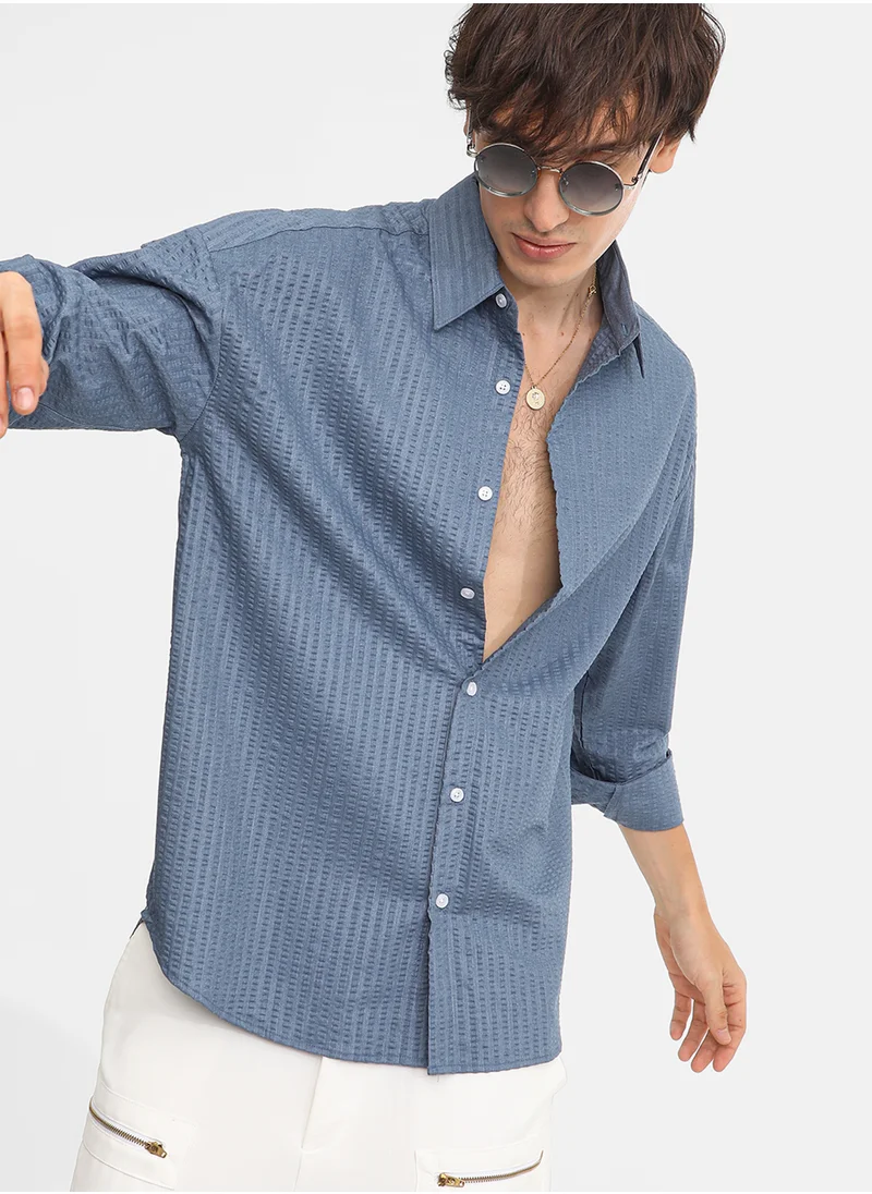كامبوس سوترا Men's Lapis Blue Candy-Textured Shirt