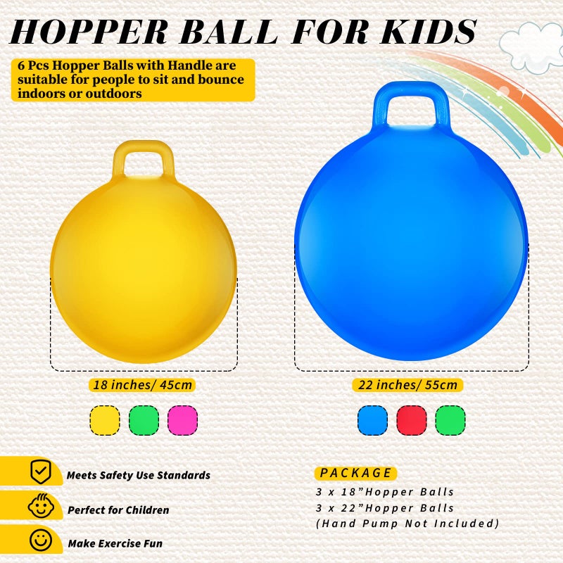 Sratte 6 Pcs Hopper Ball with Handle Bouncing Marble Bouncy Balls Hopping Toys Inflatable Jumping Toy for Jumping Sport Hop Boys Girls Gifts Party FavorsCute Color - Image 3