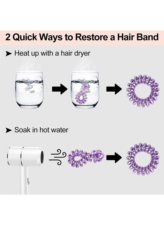 Spiral Hair Ties, 20 Pcs Traceless Phone Cord Hair Ties No Crease Spiral Bracelet Plastic Coil Ponytail Holders No-Damage Headband Hair Accessory for Girls Women Ladies Gift (Lustrous)