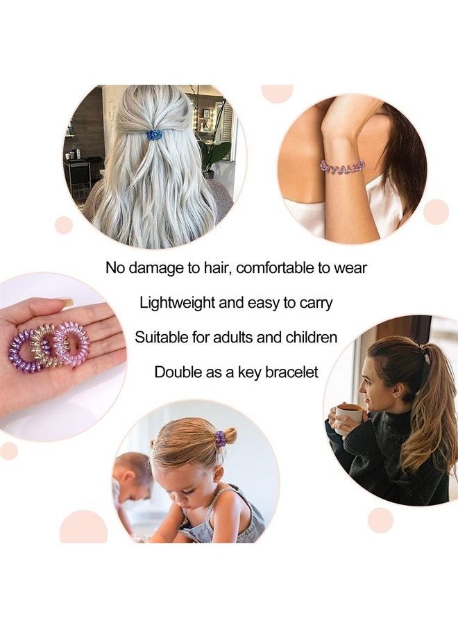 Spiral Hair Ties, 20 Pcs Traceless Phone Cord Hair Ties No Crease Spiral Bracelet Plastic Coil Ponytail Holders No-Damage Headband Hair Accessory for Girls Women Ladies Gift (Lustrous)