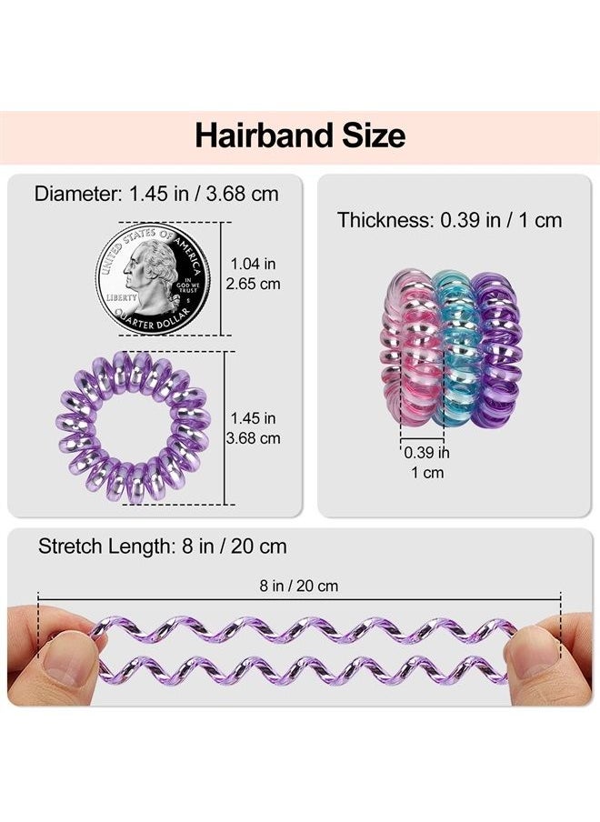 Spiral Hair Ties, 20 Pcs Traceless Phone Cord Hair Ties No Crease Spiral Bracelet Plastic Coil Ponytail Holders No-Damage Headband Hair Accessory for Girls Women Ladies Gift (Lustrous)
