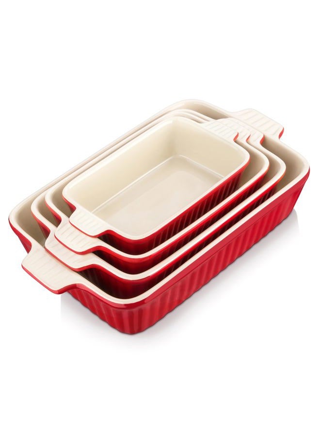 MALACASA Bakeware Set of 4, Porcelain Baking Pans Set for Oven, Casserole Dish, Ceramic Rectangular Baking Dish Lasagna Pans for Cooking Cake Pie Dinner Kitchen, Red (9.5"/11.25"/12.75"/14.5") - Image 1