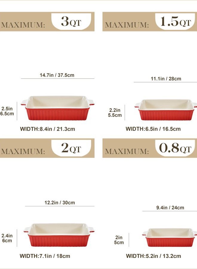 MALACASA Bakeware Set of 4, Porcelain Baking Pans Set for Oven, Casserole Dish, Ceramic Rectangular Baking Dish Lasagna Pans for Cooking Cake Pie Dinner Kitchen, Red (9.5"/11.25"/12.75"/14.5") - Image 2