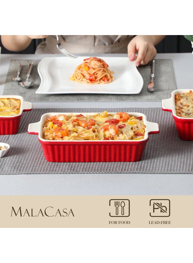 MALACASA Bakeware Set of 4, Porcelain Baking Pans Set for Oven, Casserole Dish, Ceramic Rectangular Baking Dish Lasagna Pans for Cooking Cake Pie Dinner Kitchen, Red (9.5"/11.25"/12.75"/14.5") - Image 3