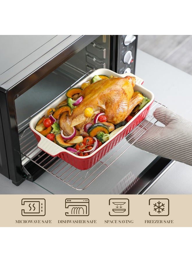 MALACASA Bakeware Set of 4, Porcelain Baking Pans Set for Oven, Casserole Dish, Ceramic Rectangular Baking Dish Lasagna Pans for Cooking Cake Pie Dinner Kitchen, Red (9.5"/11.25"/12.75"/14.5") - Image 4